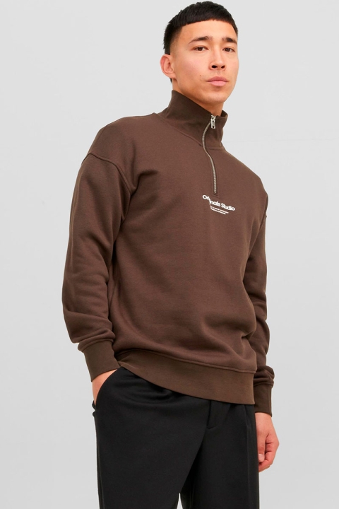 Jack & Jones Vesterbro Sweat Half Zip Chocolate Brown