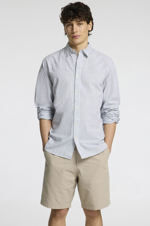Selected Slim Sun Linen Hemd LS Bright White Thin Stripe