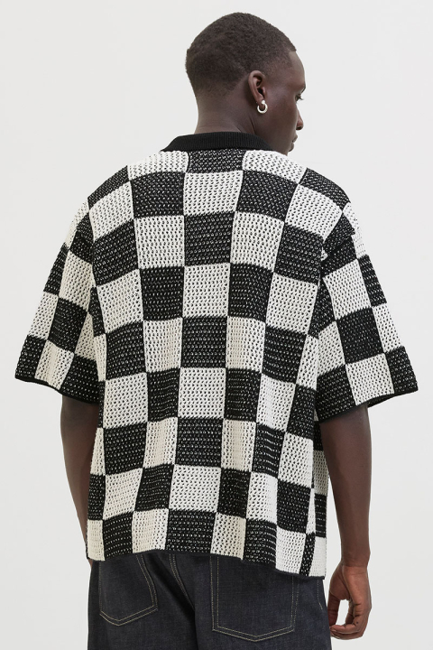 Jack & Jones Athletico Loose Fit Crochet Polo Hemd SS Black