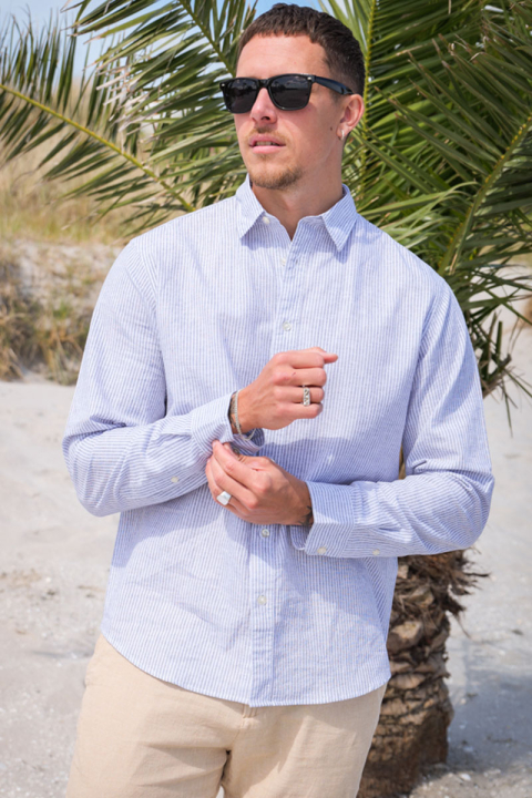 Selected Slim Sun Linen Hemd LS Bright White Thin Stripe