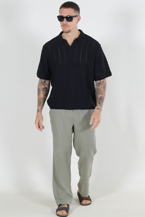 Solid Allan Elsticated Wide Fit Linen Pants Vetiver