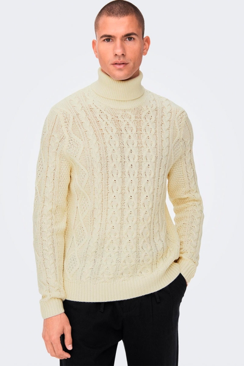 ONLY & SONS ONSRIGGE REG 3 CABLE ROLL NECK KNIT Antique White