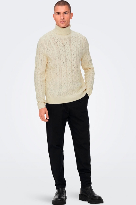 ONLY & SONS ONSRIGGE REG 3 CABLE ROLL NECK KNIT Antique White