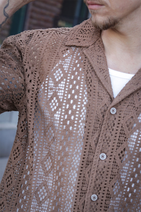 ONLY & SONS Novak Relax Resort SS Lace Hemd Sepia
