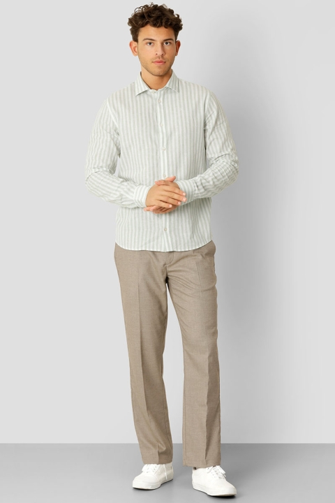 Clean Cut Copenhagen Jamie Cotton Linen Striped Hemd LS Minty/Ecru