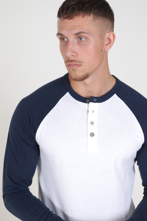 Only & Sons Elton Raglan Granddad LS T-Hemd White/Navy