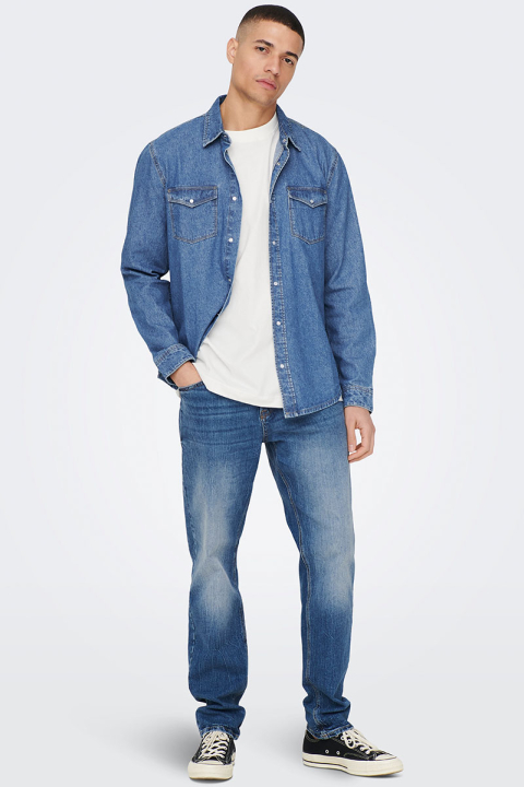 ONLY & SONS  Bane Regular Fit Denim Hemd Medium Blue Denim