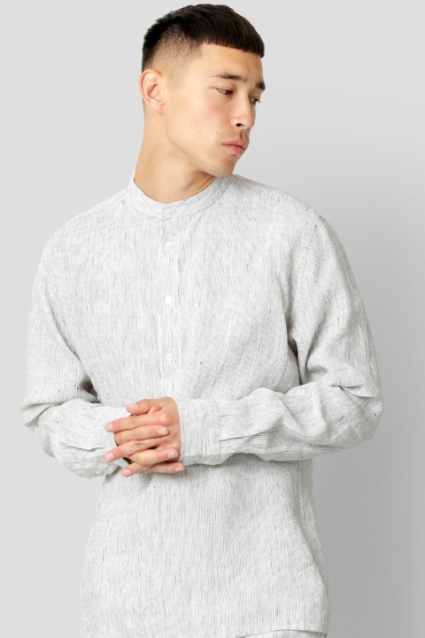 Clean Cut Copenhagen Andreas Cotton Linen Mao Hemd L/S Ecru / Navy