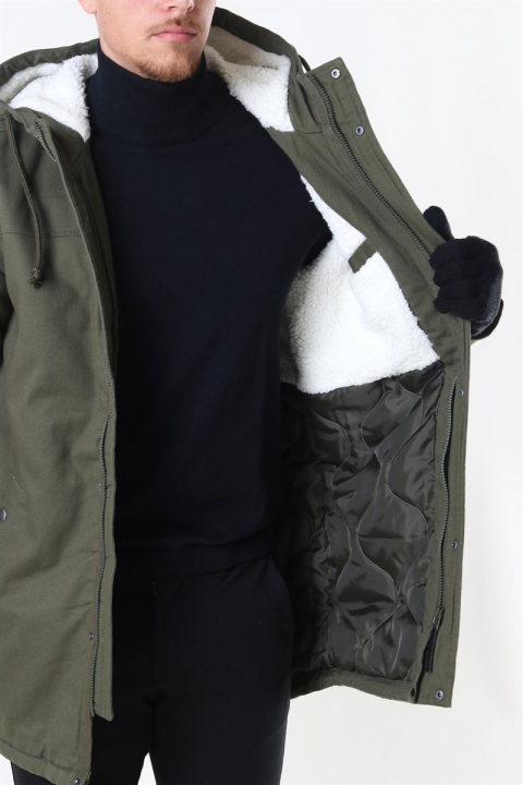 Only & Sons Yanick Teddy Hood Parka Jacke Olive Night