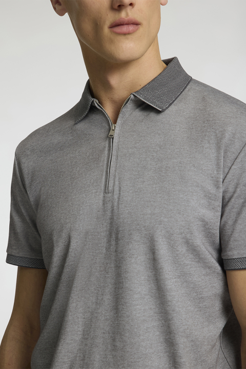 Selected Fave Zip Polo SS Medium Grey Melange