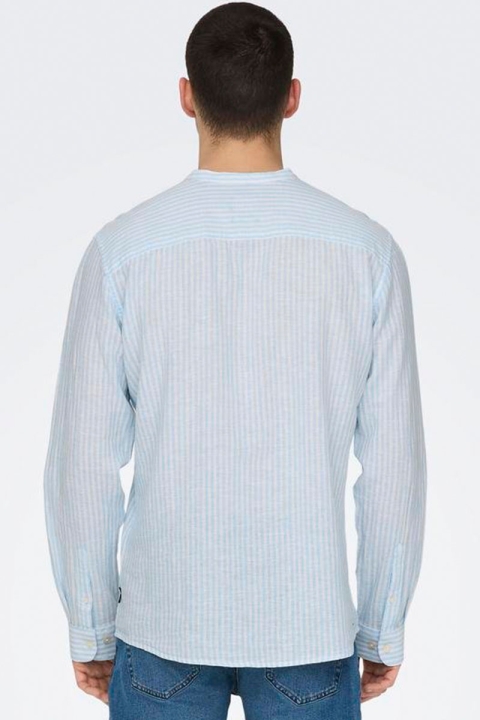 ONLY & SONS Caiden LS Mao Stripe Linen Hemd Cashmere Blue