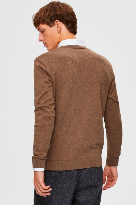 Selected BERG LS KNIT V-NECK Teak Melange