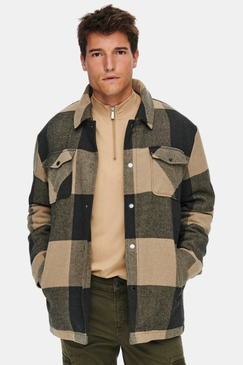 ONLY & SONS ONSCREED LOOSE CHECK WOOL JACKET OTW Peat CHINCHILLA