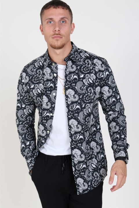 Only & Sons Frederik L/S Paisley Stretch Hemd Black