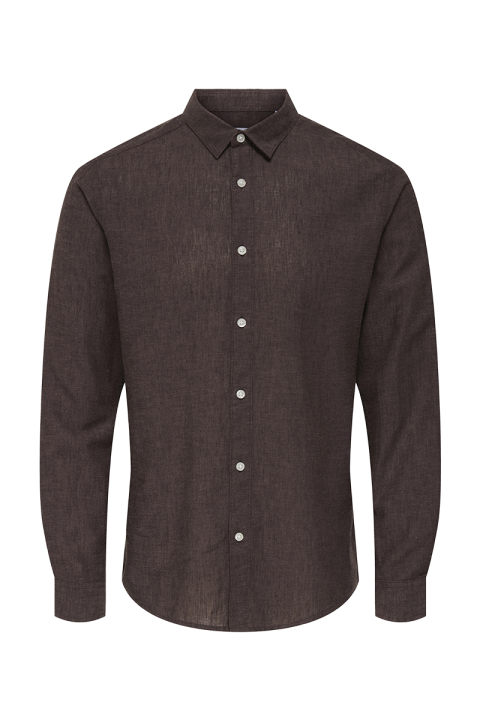 ONLY & SONS Caiden LS Linen Hemd Coffee Bean Peppercorn