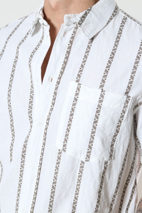 Solid Lin Stripe Hemd Off White