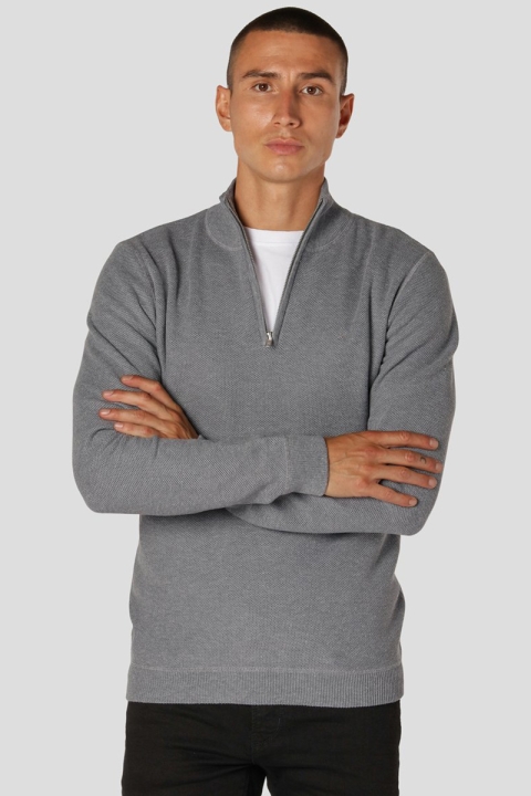 Clean Cut Copenhagen Lauritz Recycled half zip knit Light Grey Mel