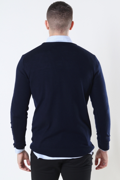 Clean Cut Copenhagen Merino Wool Crew Stricken Navy