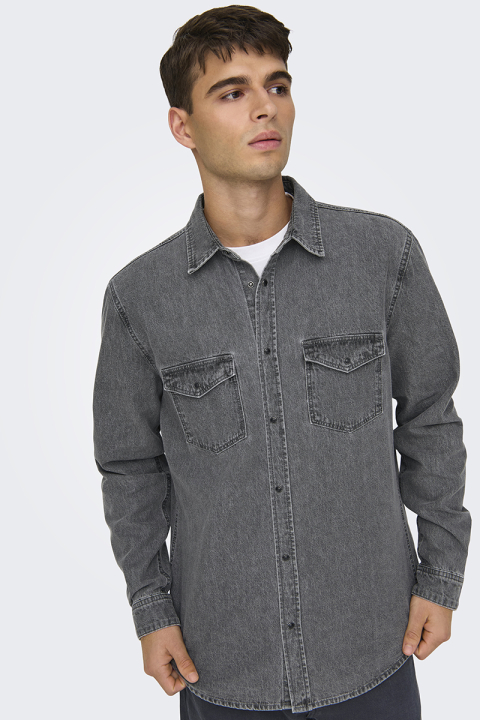 ONLY & SONS Bane Regular Fit Denim Hemd Light Grey Denim