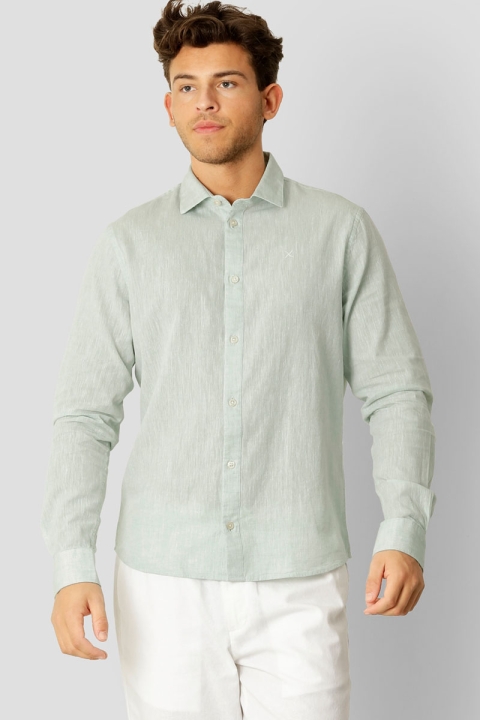 Clean Cut Copenhagen Jamie Cotton Linen Hemd LS Minty Green Melange