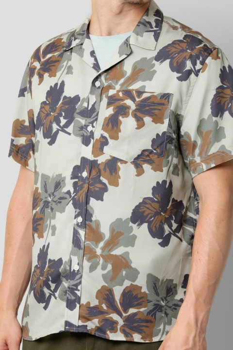 Clean Cut Copenhagen Bowling Daniel Hemd SS Khaki Flowers