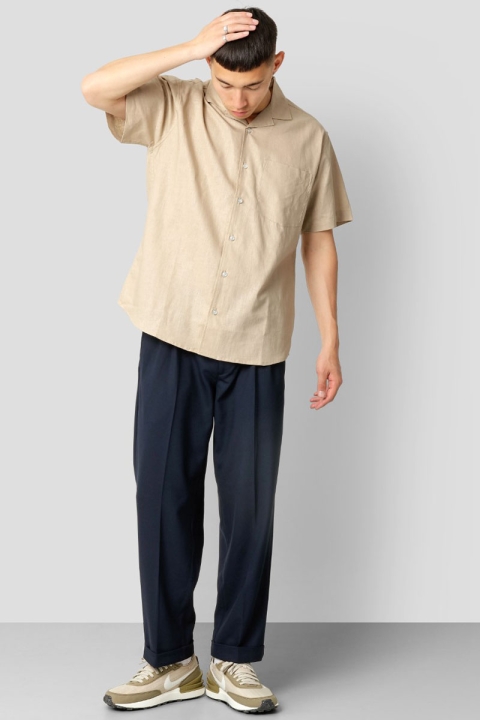 Clean Cut Copenhagen Bowling Cotton Linen Hemd SS Khaki