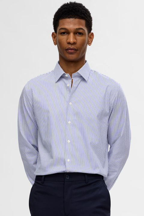 Selected Performance Stretch LS Hemd True Navy Stripe