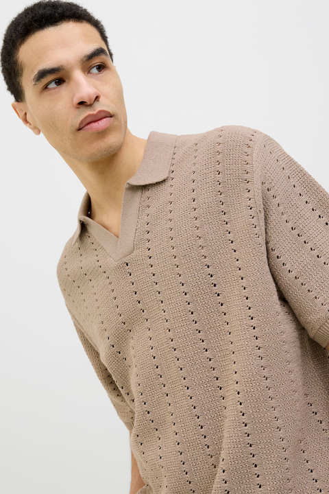 Jack & Jones Aros Knit Easter SS Crochet Polo Safari