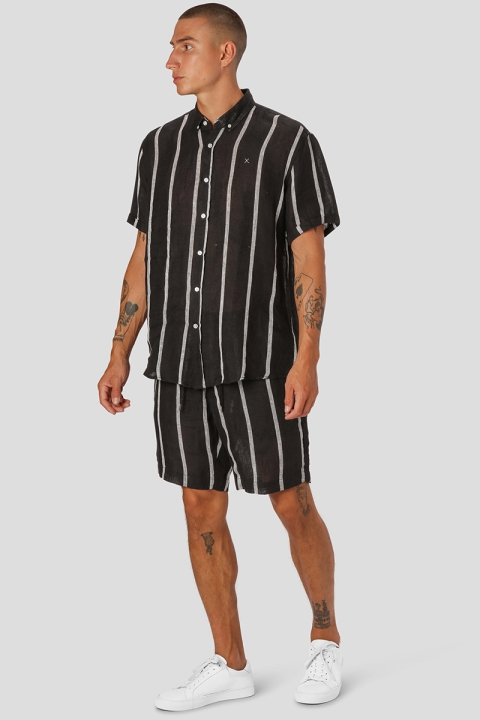 Clean Cut Copenhagen Ed Striped linen Hemd S/S Black