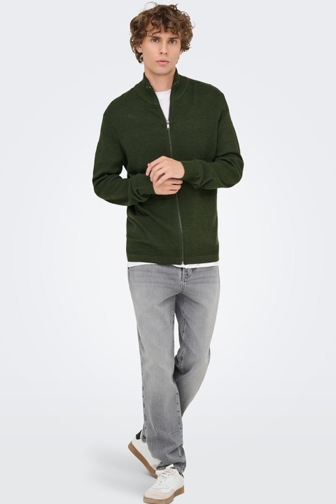 ONLY & SONS Malik Regular Zip Cardigan Knit  Olive Night
