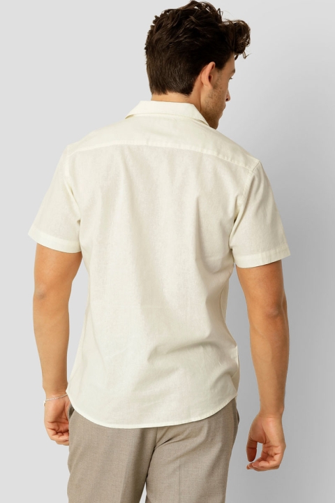 Clean Cut Copenhagen Bowling Cotton Linen Hemd SS Ecru