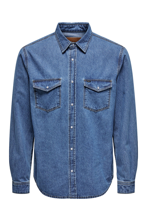 ONLY & SONS  Bane Regular Fit Denim Hemd Medium Blue Denim