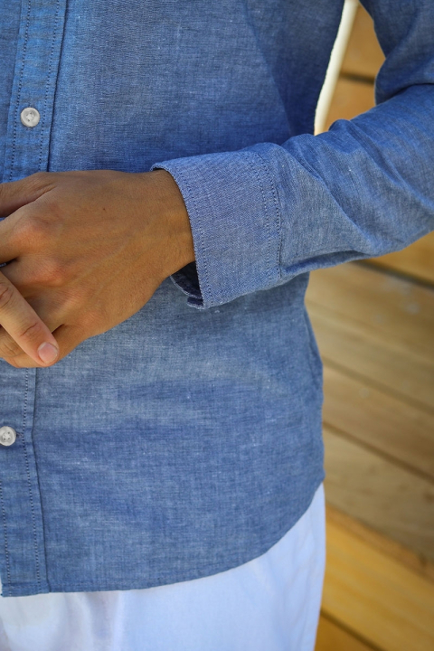 Selected Slim Sun Linen Hemd LS Medium Blue Denim