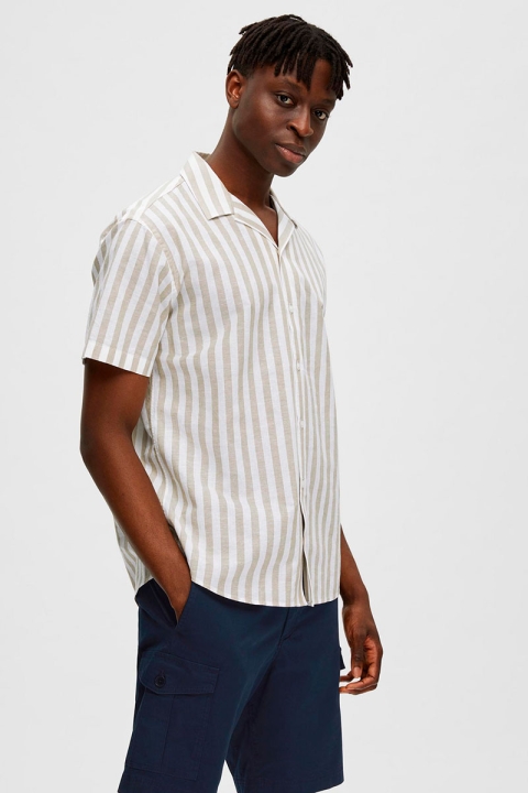 Selected SLHREGNEW-LINEN Hemd SS RESORT W Kelp Stripes