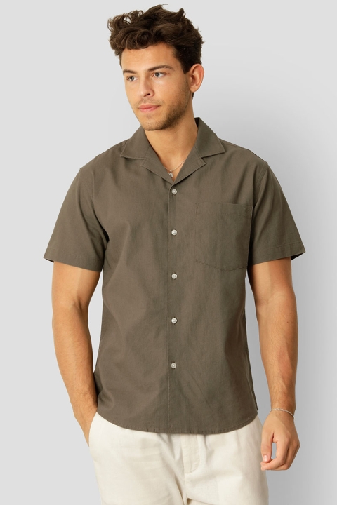 Clean Cut Copenhagen Bowling Cotton Linen Hemd SS Dusty Green