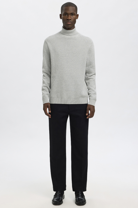 Selected Dane LS Structure Knit Roll Neck Light Grey Melange