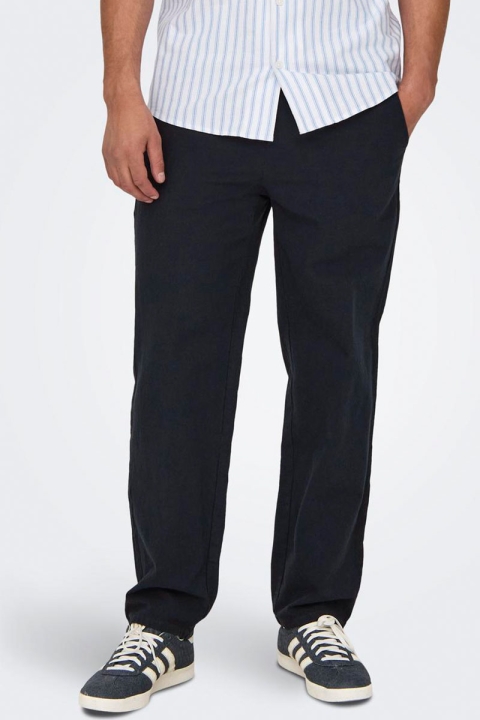 ONLY & SONS Sinus Loose Cotton Linen Pants Dark Navy