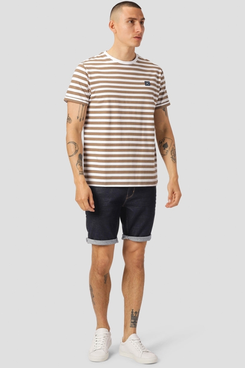 Clean Cut Copenhagen Basic Organic striped tee SS Dark Camel