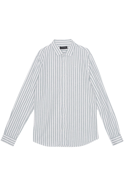 Clean Cut Copenhagen Jamie Cotton Linen Striped Hemd LS Minty/Ecru