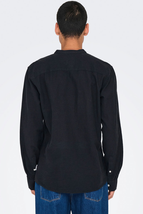 ONLY & SONS CAIDEN LS SOLID LINEN MAO Hemd Black