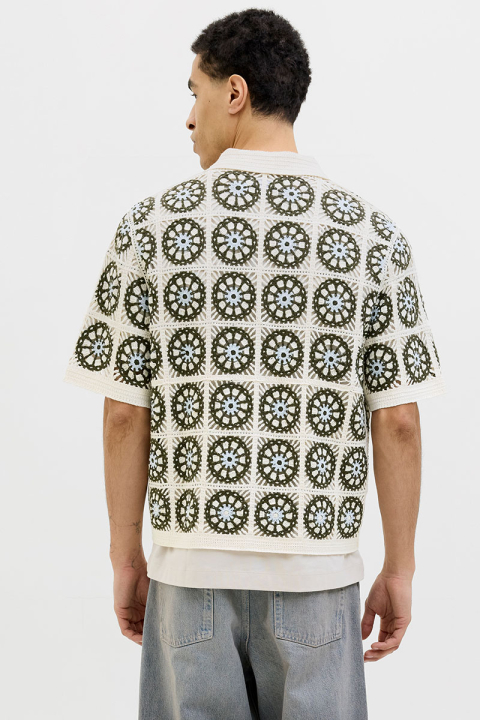 Jack & Jones Cartagena Crochet Knit Polo Sea Salt