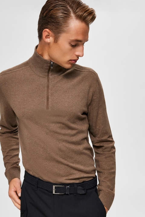 Selected Berg Half Zip Knit Teak Melange