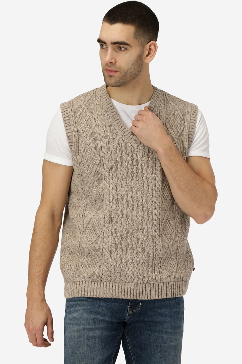 Clean Cut Copenhagen Roberto V Neck Knit Vest Beige Mix