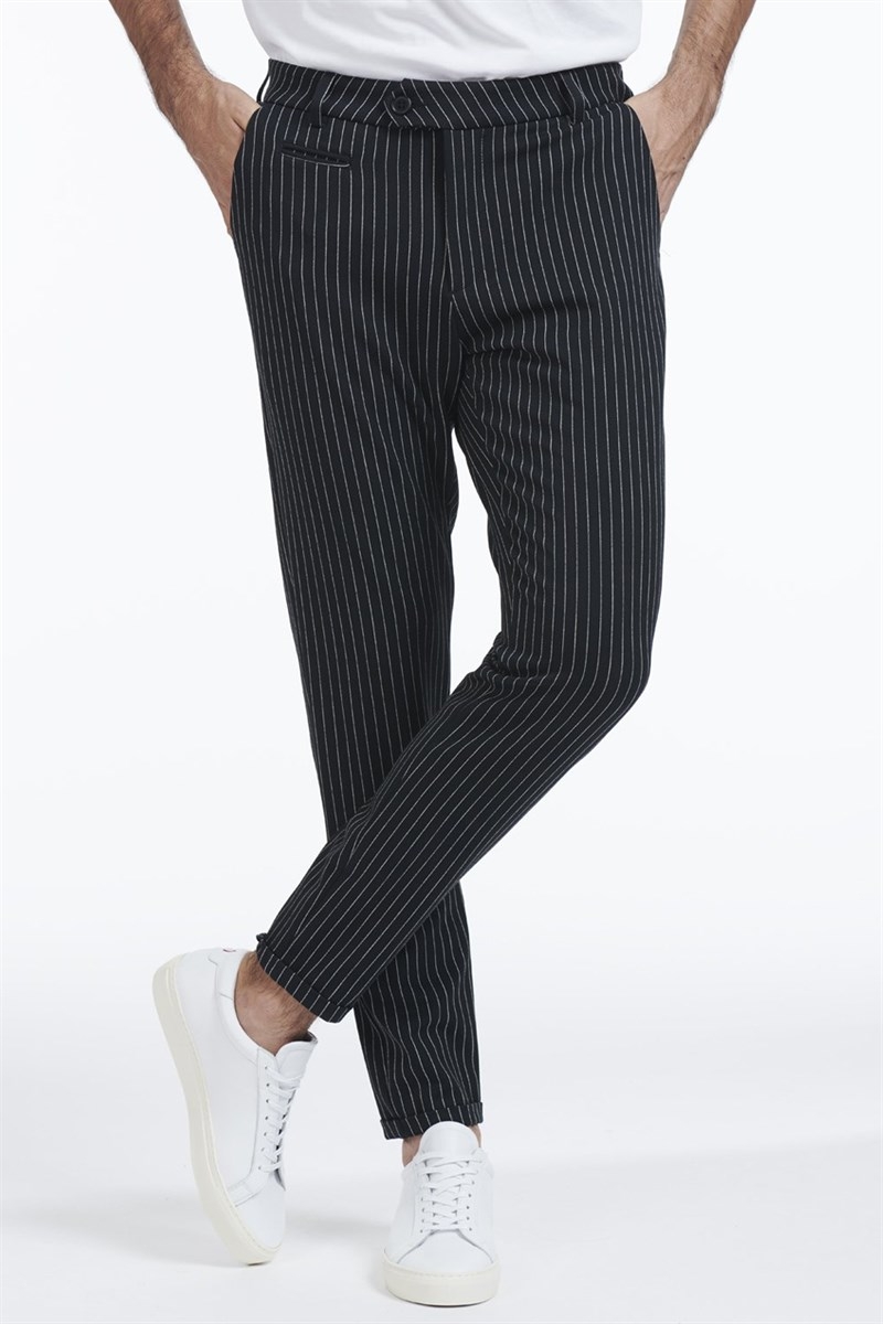 Black white pinstripe pants outlet