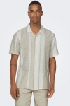 ONLY & SONS Caiden SS Stripe Linen Resort Hemd Vintage Khaki