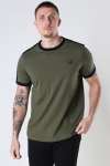 Fred Perry TONAL TAPE RINGER TEE B57 MILITARY GREEN