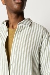 Clean Cut Copenhagen Jamie Cotton Linen Striped Hemd LS Green/Ecru