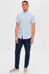 Selected SLHSLIMNEW-LINEN Hemd SS CLASSIC Cashmere Blue Stripes
