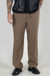 Solid Allan Elsticated Wide Fit Linen Pants Shitake