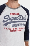 Superdry Premium Goods Raglan L/S T-Hemd Grey/Montana Blue